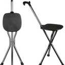 Hold 440 lbs Folding Canes with Seat Walking Stick Height Adjustment Cane Seat Capacity Frosted Handle with Magnetic Therapy Stone Crutches Stool (Square Black)