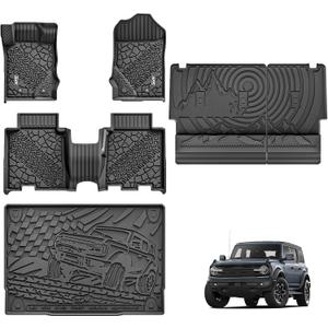 3W Ford Bronco Floor Mats & Cargo Liner & Back Seat Cover Custom Fit for 2021-2025 2026 Bronco 4 Door All Weather Custom Fit Ford Bronco Accessories (Not for Sport & Rubberized Floor)