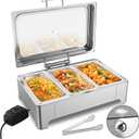 Electric Chafing Dish, 3 x 3QT Electric Food Warmer, Roll Top Stainless Steel Buffet Server with Glass Lids for Catering & Events