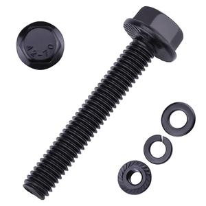 16-Sets 1/4-20 x 2 Hex Flange Bolts & Flange Nuts Combo Kit with Flat and Lock Washers- 304 Stainless Steel 18/8, Black Coated, for Heavy Duty Applications