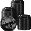 Lamosi 200 Pack Coffee Cup Lids for 10, 12, 16, 20, 24 oz Paper Cups, Disposable Plastic Cup Lids for Hot/Cold Drinking Cups, 3.54 Inches/90 mm Diameter - Black