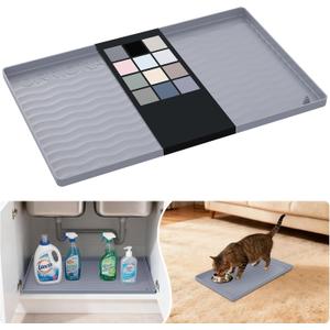 URMONA Waterproof Silicone Under Sink Mat 16'' x 10'' Shelf Liner for Kitchen and Bathroom, Cabinet and Counter Protector, Storage and Organizers, Litter Mat, Pet Cat Puppy Essentials(Light Grey)