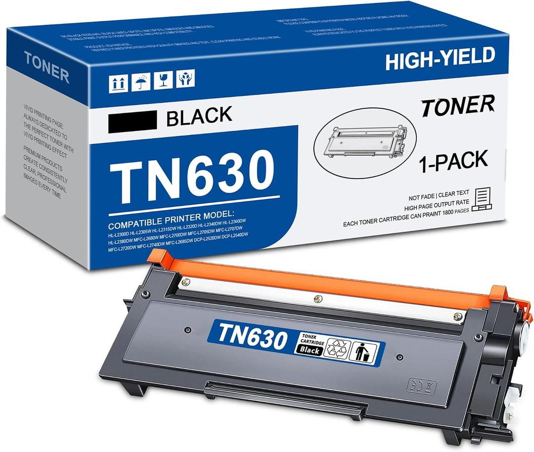 TN-630 TN630 Toner Replacement for Brother TN630 Toner Cartridge Black to use with HL-L2300D HL-L2380DW HL-L2320D DCP-L2540DW HL-L2340DW HL-L2360DW MFC-L2720DW Printer, 1-Pack