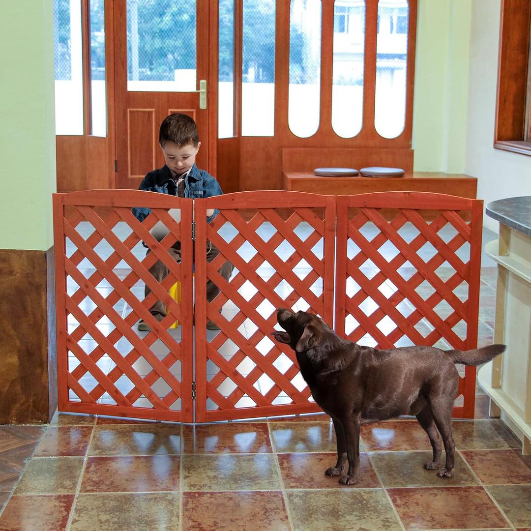 ZJSF Foldable Indoor Dog Gate for House Freestanding Folding Dog Gates Indoor Wood Pet Gates Dog Fence for Stairs Puppy Gates for Hallways Orange 32 "Height-3 Panels