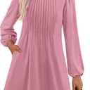 PRETTYGARDEN Fall Dresses for Women 2026 Long Sleeve Mini Short Flowy A Line Casual Holiday Party Tunic Dress Fashion Clothes (Pink, M)