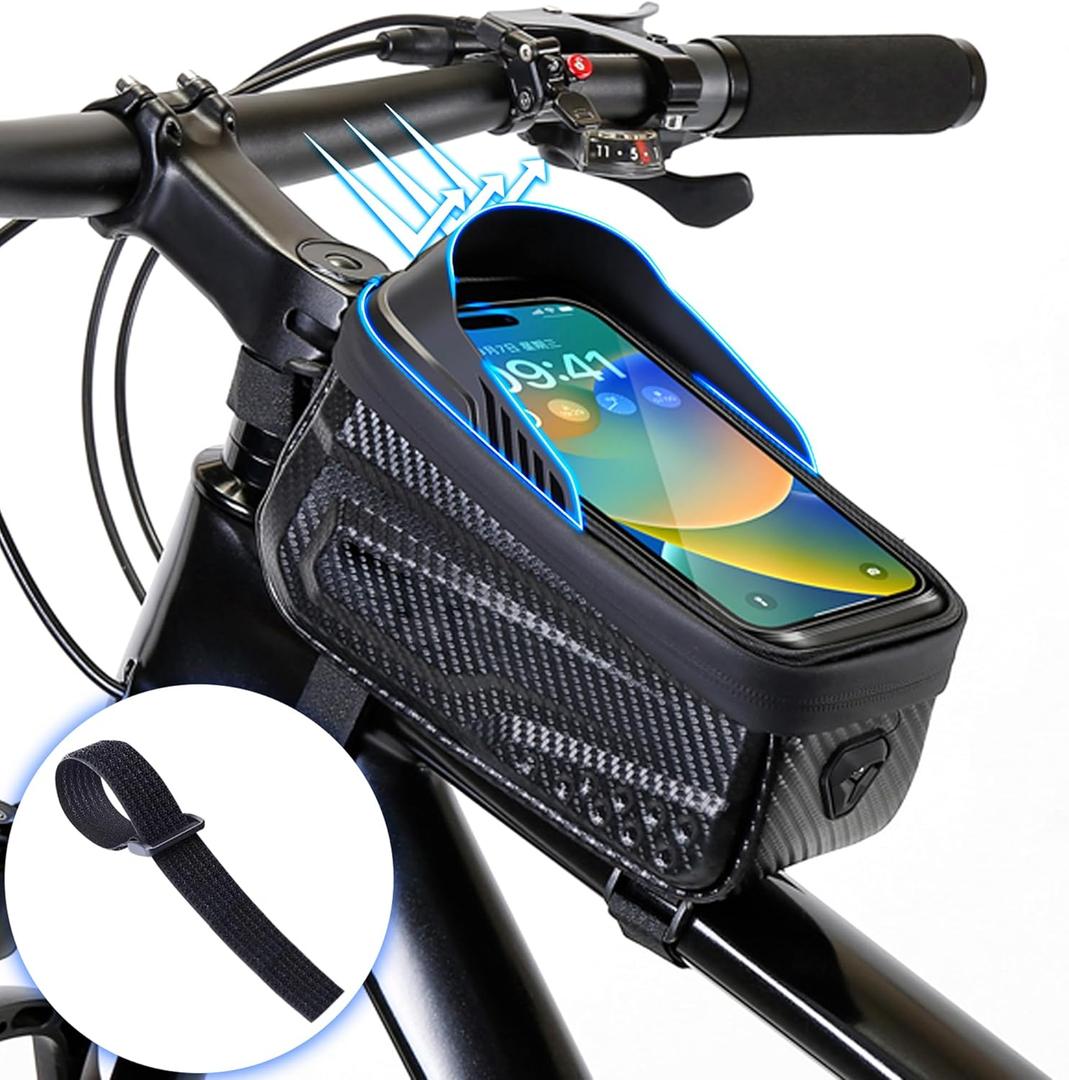 Bike Bag,LLTTLTMM,Bicycle Bag Waterproof,Bike Bags For Bicycles,Bike Frame Bag,Bike Phone Holder,Bike Accessories For Adult Bikes,Long Extension Strap, Top Tube Bike Bag Under 7", Large Capacity