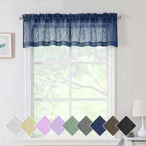 Chyhomenyc Marilyn 2PCS Navy Blue Sheer Valances for Windows 14 Inches Long, Light Filtering Soft Clip Jacquard Textured 3D Leaf Curtains for Bathroom Bedroom Small Windows, 38Wx14L Inches