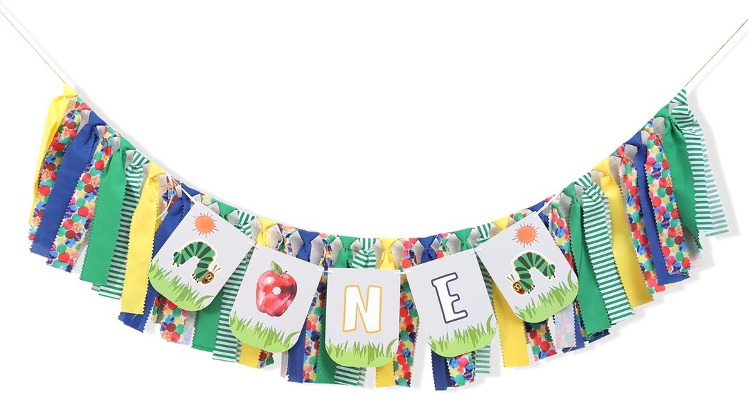 Hungry Caterpillar One High Chair Banner - Baby 1st Birthday Party Decorations, Cake Smash Party Banner,Fruit Boy Girl First Birthday,Hungry Caterpillar Highchair Banner Photo Backdrop