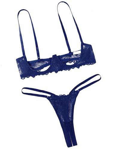 Avidlove Lingerie Set For Women Lace Bra and Panty Set Sexy Underwire Lingerie Set Navy Blue M