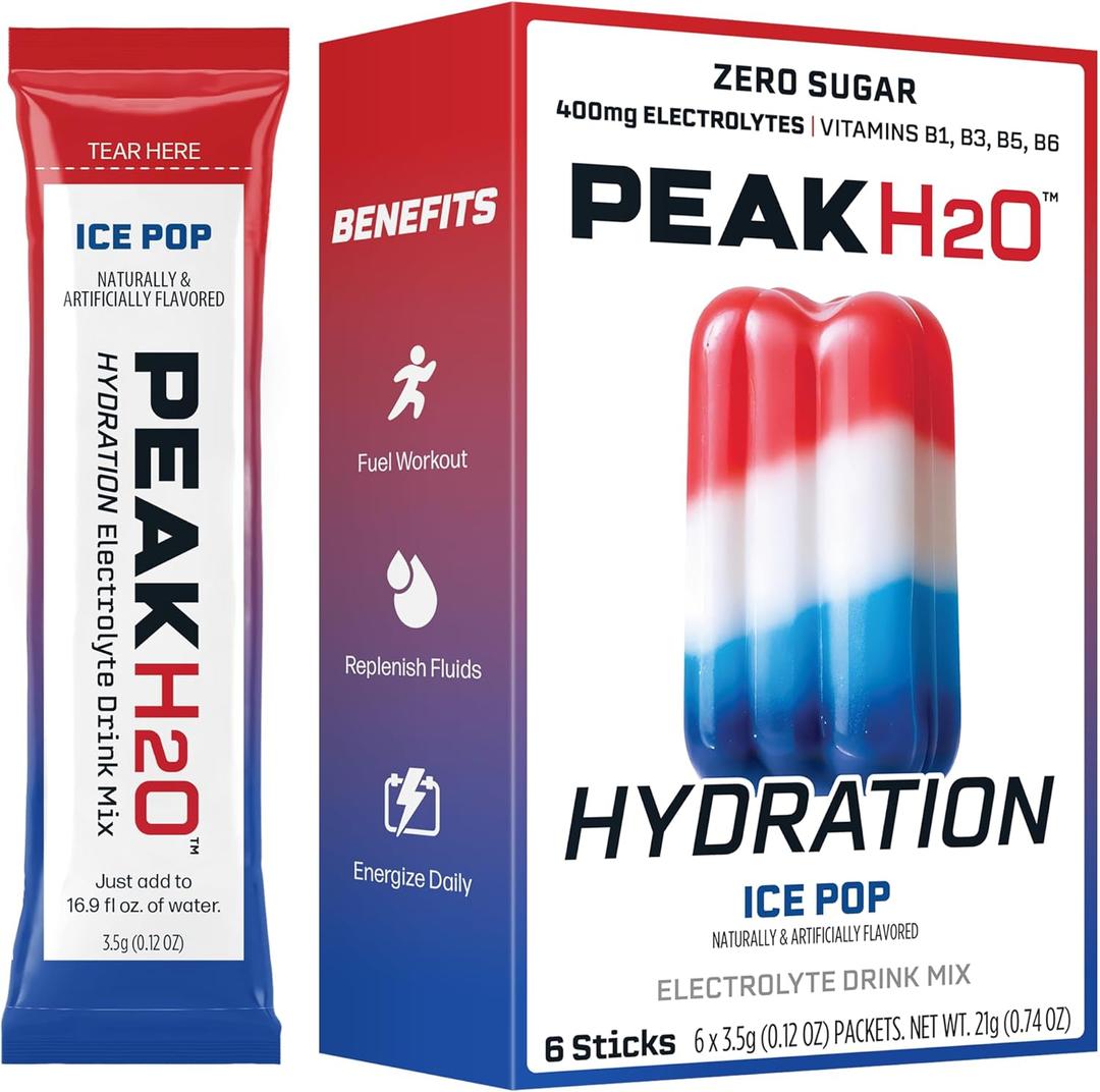 Juicy Mixes PeakH20 Electrolytes Powder Hydration Packets | Ice Pop | 72 Servings | Sugar Free Water Flavor Packets for Workout Recovery
