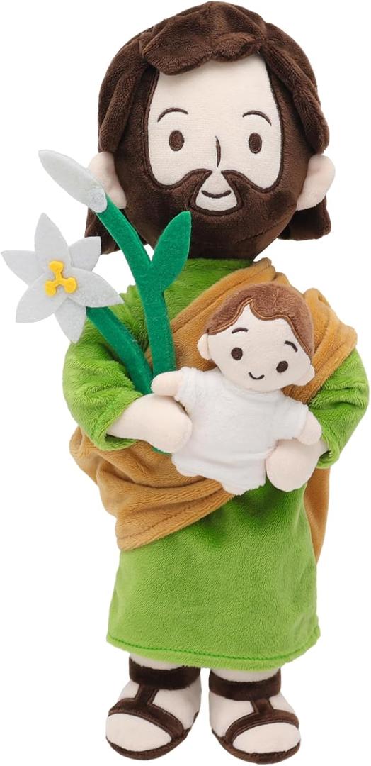 Yelakey St. Joseph Plush Jesus Plush Jesus Stuffed Doll Christian Toy Gifts for Kids Christening Easter (13 inches tall, Green)