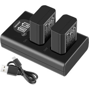 NEEWER NP-FW50 Camera Battery Charger Set Compatible with Sony ZV-E10 A7 A7R A7RII A7II A7SII A7S a6300 a6400 a6500 RX10 Series, 2 Pack 1100mAh Replacement Batteries, Micro USB & Type C Dual Charger