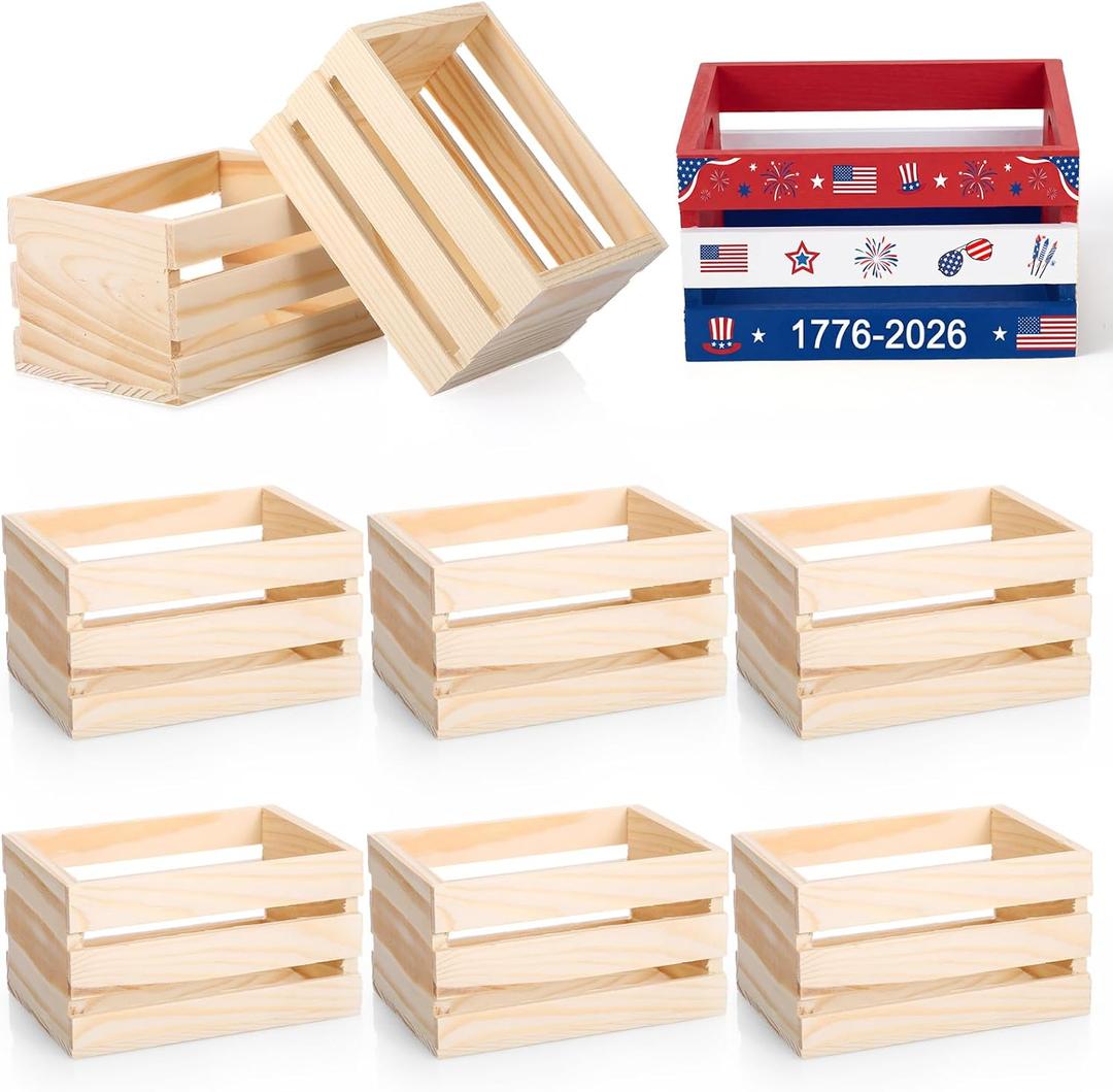 Roowest 6 Pcs 6.5'' Small Wooden Crates for Graduation Crafts Unfinished Wood Crate Basket for Display Home Bathroom Arts Milk Wine Towel Toys