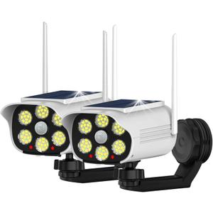 Solar Lights Motion Sensor Fake Security Camera 2 Pack, USB & Solar Powered