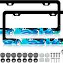 LIN KANG Blue Ocean Waves License Plate Frames - 2 Pack Traditional Waves Aluminum Metal License Plate Holder Covers,Rust-Proof Waterproof Car Decorative Tag Frames for Standard US 12x6 Inch