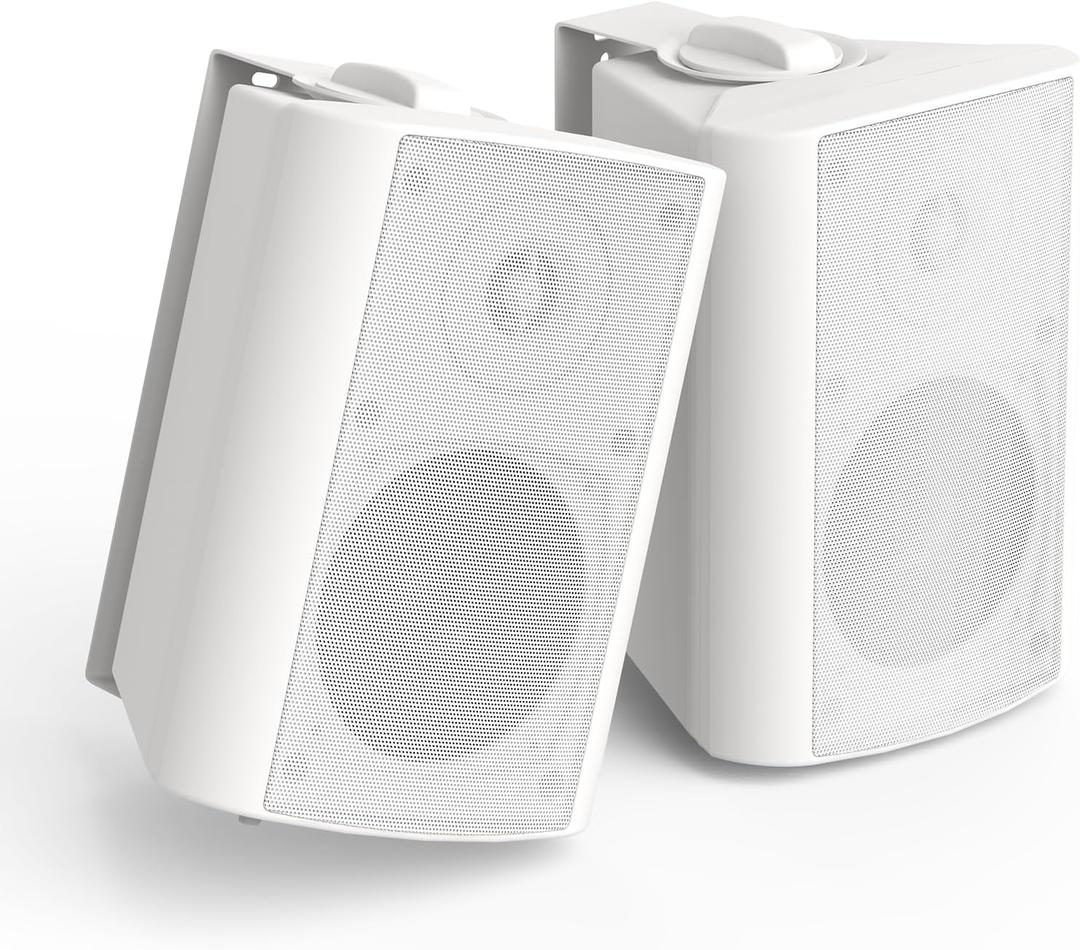 Herdio 4 Inch 200 Watt Outdoor Indoor Bluetooth Speakers,Wall Mount Waterproof Wired for Patio, Deck,Yard, Garage(White)