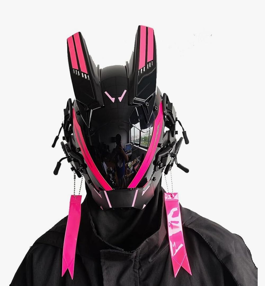 KYEDAY Punk Mask for Men,LED Mask for Women,Futuristic Punk Techwear, Cosplay Halloween Fit Party Music Festival Accessories Pink