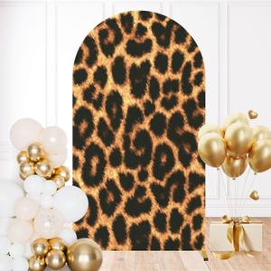 7.2FT Wedding Arch Backdrop Cover Animal Skin Leopard Seamless Design Leopard Cheetah Panther Fur Spandex Fitted Round Top Backdrop Stand Cover for Ceremony Banquet Birthday Party Decor