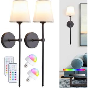 Battery Operated Wall Sconces Set of 2, Wireless Wall Sconce Rechargeable Wall Lights with Remote & Timer, 13 Colors Wall Sconces Battery Powered Dimmable Wall Lamps Wall Decor for Bedroom Living Room