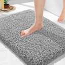 Yimobra Bathroom Rugs Non Slip Washable 24x17, Ultra Soft and Water Absorbent Bath Mats, Plush Fluffy Shower Mat Outside, Microfiber Thick Matts for Bathroom Floor/Sink, (Pure Gray and Light Pink & White)