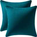 DEZENE Throw Pillow Cases 22x22 Teal: 2 Pack Cozy Soft Velvet Square Decorative Pillow Covers for Farmhouse Home Decor