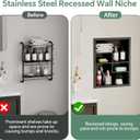 Stainless Steel Recessed Medicine Cabinet 14 * 18, Rust-proof Metal Wall Niche, In Wall Shower Niche Shelf Insert Replacement, Recessed Medicine Cabinets for Drywall, with 4 Compartments, Black