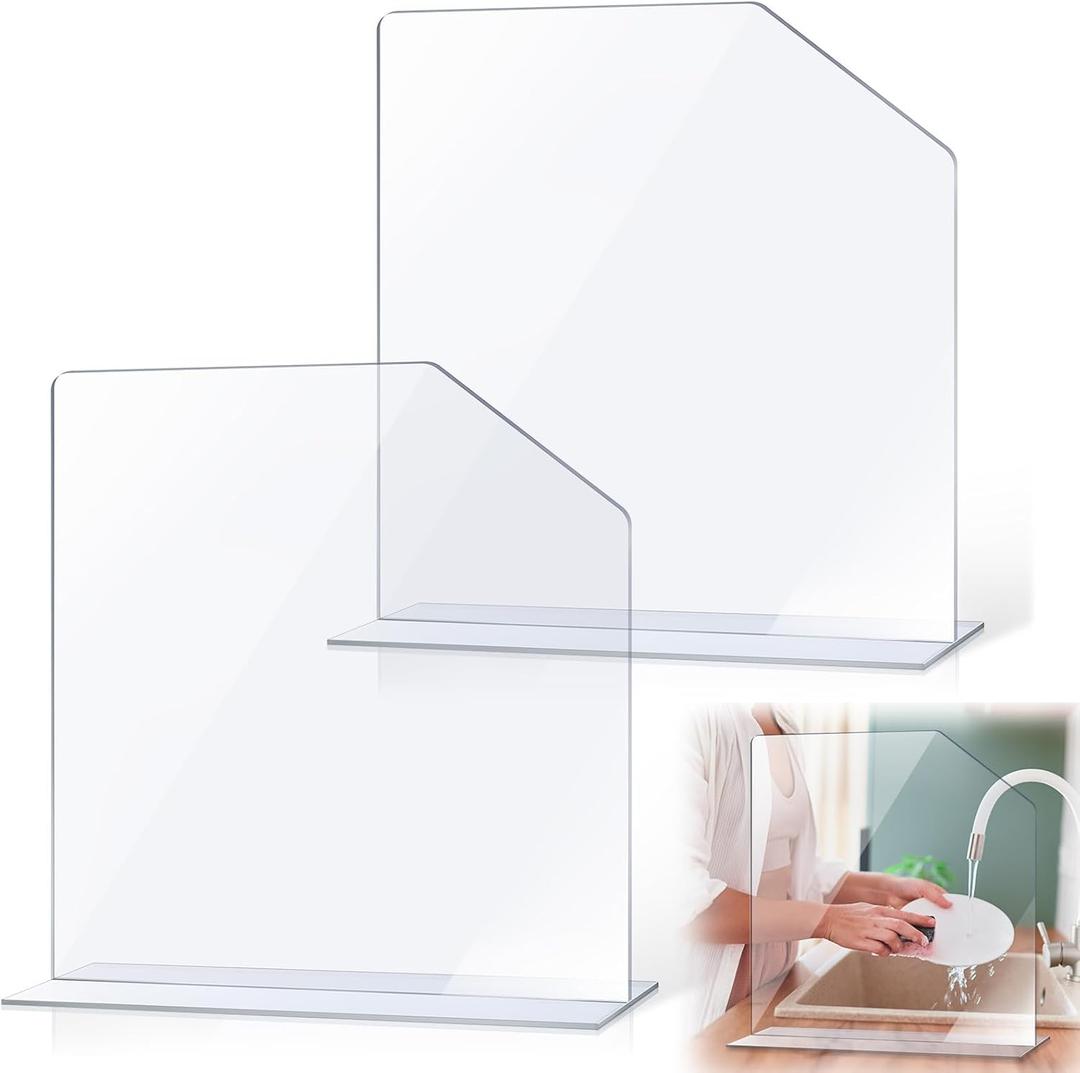 2 Pcs Clear Acrylic Sink Splash Guard with Suction Cup Freestanding Panel Barrier 15.35" x 4.5" x 14.01" Barrier Kitchen Guard Protective Splatter Barrier for Home Hospitals