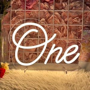 One Neon Sign for First Birthday LED Signs Warm White One Year Old Birthday Table Number Neon Lights Lamp for Home Birthday Party Decor Bedroom Decorations Christmas Gift 30cm*21cm