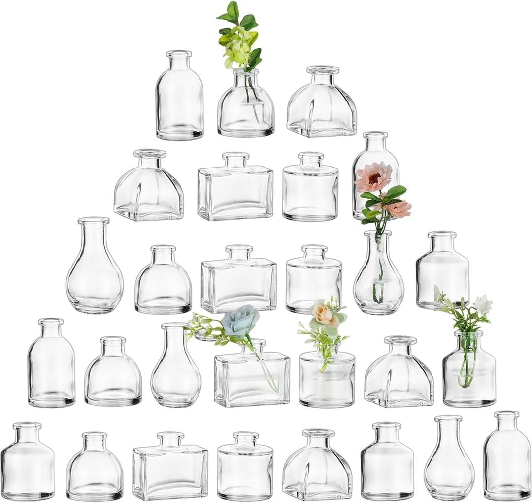 Glasseam Clear Glass Vases for Centerpieces: Mini Flower Vase Set 27Pcs Bud Vases in Bulk - Modern Small Vases for Home Room Wedding Party Dining Table Center Decor