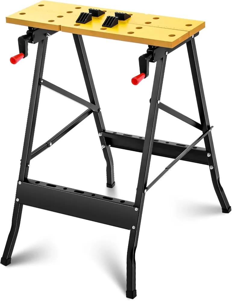 Folding Portable Workbench with Vise with Measuring Ruler and Protractor Adjustable Foldable Work Bench Multi Purpose for Garage Home DIY Carpentry