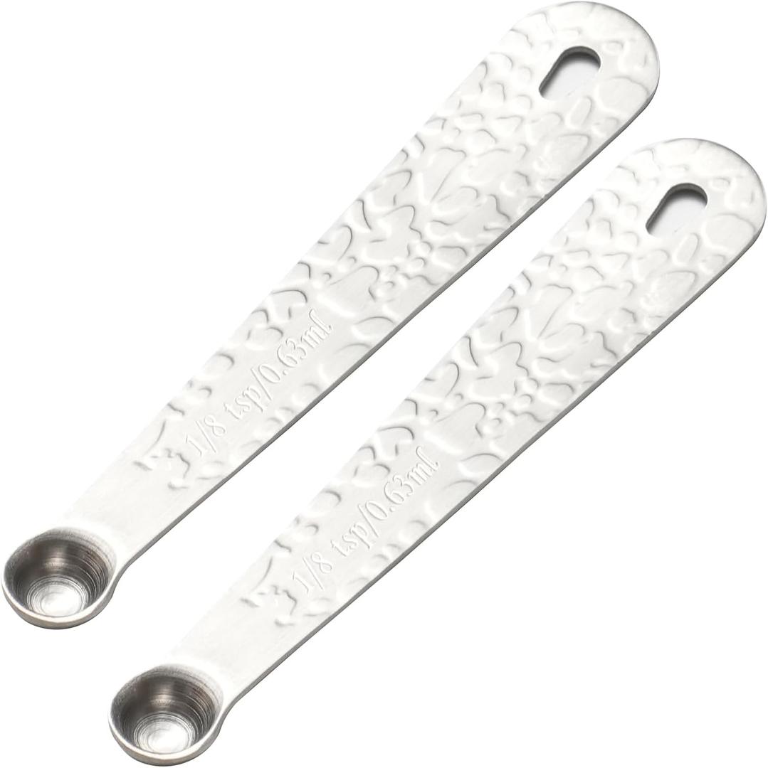 2 x 2PCS 1/8tsp(0.63ml) Single Measuring Spoon, Stainless Steel Embossed Measure Scoop Only, Individual Spoon for Cooking and Baking