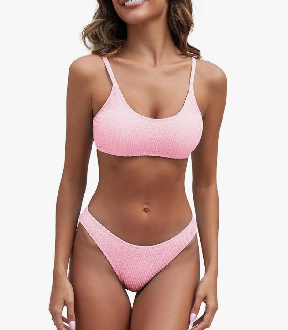 Fanuerg Women's Ribbed Bikini Sets Scoop Neck Cheeky Swimsuit Textured Two Piece Bathing Suit XS Light Pink Fanuerg Women's Ribbed Bikini Sets Scoop Neck Cheeky Swimsuit Textured Two Piece Bathing Suit XS Light Pink