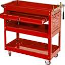 3 Tier Rolling Tool Cart with Wheels, Tool Box with Drawers Universal Chest Lockable Wheels, Utility Industrial Service Car Adjustable Shelf and Locking Mechanism, for Workshop, Repair Shop (Red)