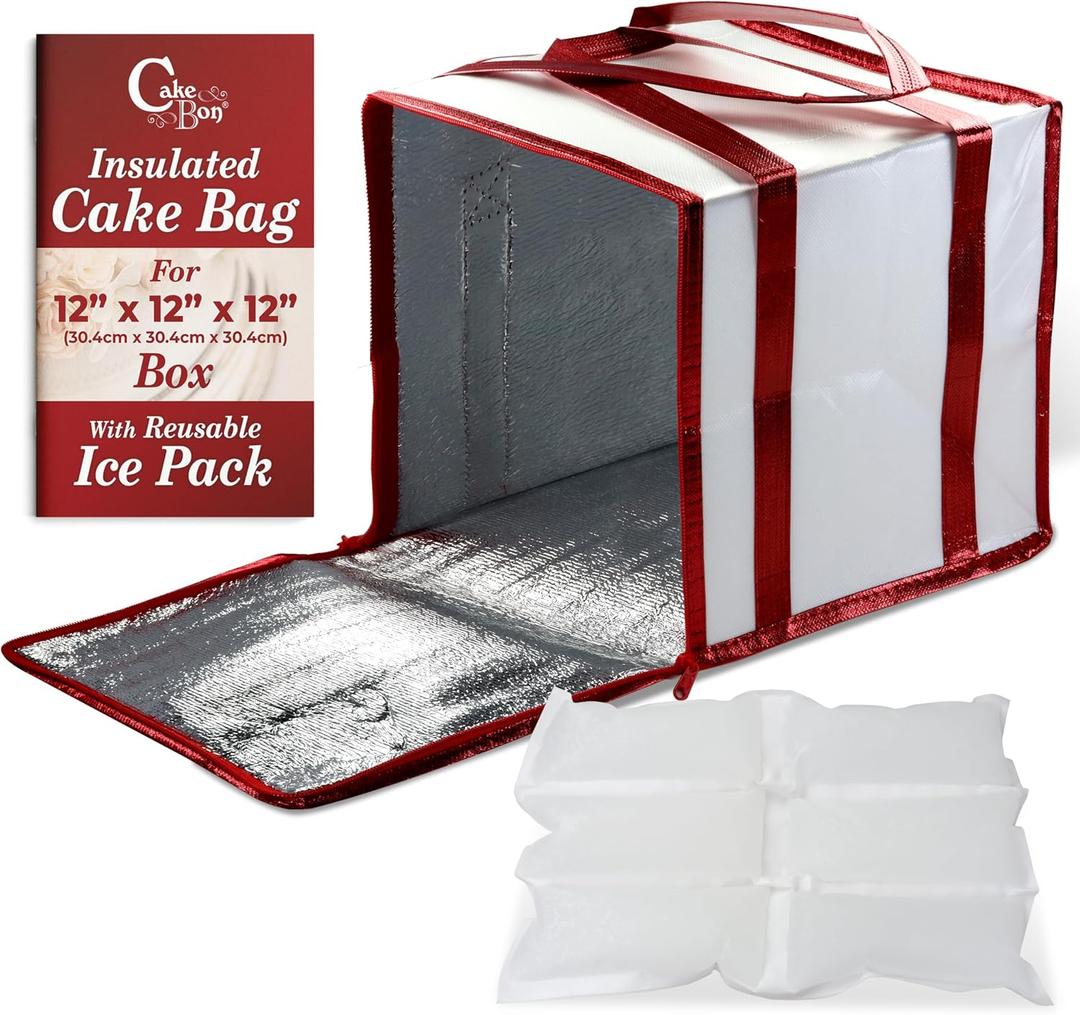 Cakebon 12-Inch Cake Insulated Cooler Bag with Ice Pack Sheets Premium Carrier Bag for Cakes, Pastries & Cupcakes Durable, Reusable, Moisture-Proof Design for Bakers & Food Deliveries (1-Pack)