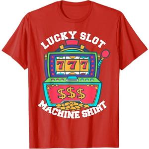 Lucky Slot Machine Tee Casino Las Vegas Gambling T-Shirt Small, XL