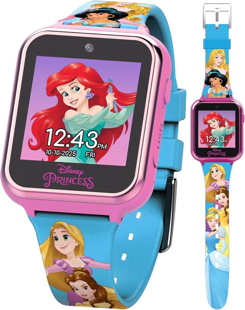 Accutime Disney's Princess Kids' Touchscreen Interactive Smartwatch, Built in Selfie-Camera, Easy-to-Buckle Strap, Model: PN4258AZ