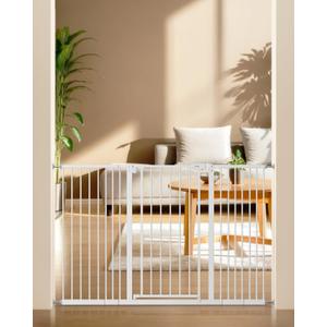 keny 36" Extra Tall Baby Gate for Stairs, 29"-55" Wide Auto Close Dog Gate for Doorways, Pressure Mounted Easy Walk Through Pet Gate with Door, White