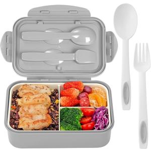 LOVINA Bento Boxes for Adults - 1100 ML Bento Lunch Box Container For Kids With Spoon & Fork - Durable Perfect Size for On-the-Go Meal, BPA-Free and Food-Safe Materials(Grey) 