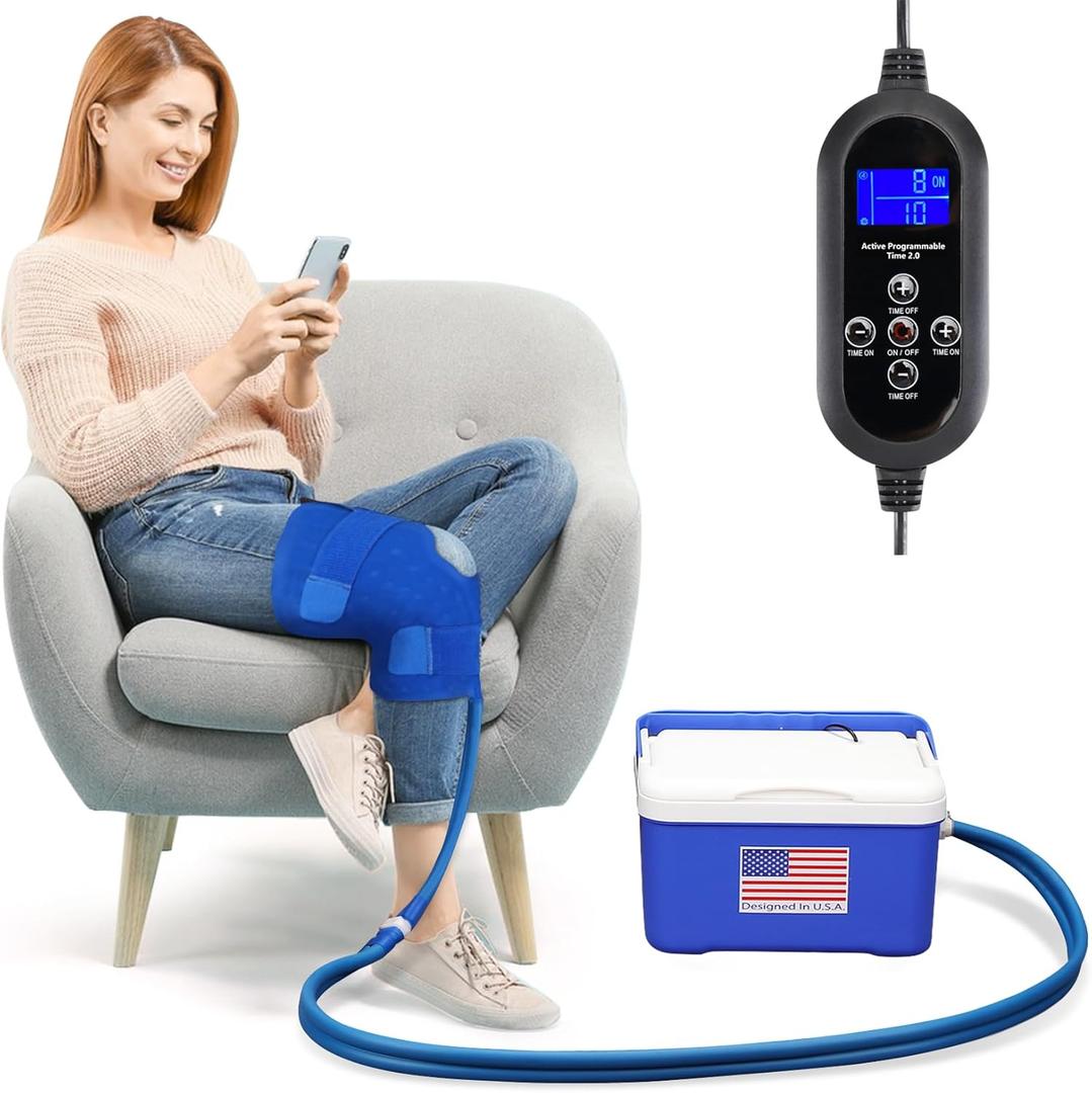 Cold Therapy Machine System with Programmable Timer, Ice Machine for Knee After Surgery Recovery,Wearable, Adjustable Knee Pad,Quiet Pump,Ideal for Sports Injuries, Knee Pains