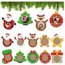 COCHIE Christmas Picture Frame Ornament for Christmas Tree Stocking Decorations, 10PCS Bulk Wood Photo Hanging Ornaments Holiday Xmas Gift (Christmas