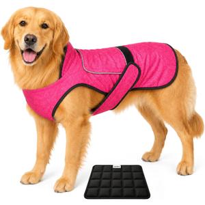Dog Cooling Vest with Ice Pack & Cooling Collar, Pink Floral, XL | Maximum cooling support, size-matched ice packs, cooling around neck and body, UV protection, sizes to suit most dogs XL