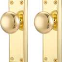 Gold Dummy Door Knob Interior, Inactive Door Knobs for Closet, Antique Bifold Door Knobs Replacement, Single-Side Dummy Old Style Door Handle, Polished Brass, 2 Pack 