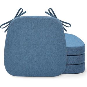 Shinnwa Chair Pads for Dining Chairs Set of 4, Non-Slip Kitchen Chair Cushions with Detachable Straps and Machine Washable Cover, 4 Pack, 17x16x2in, Blue