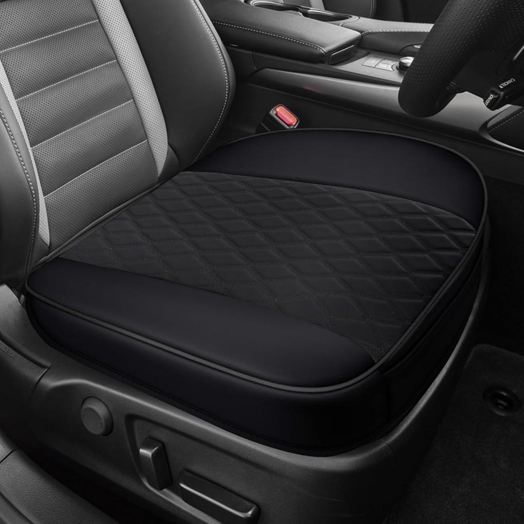 Leather Front Car Seat Cover, Anti-Slip Car Seat Bottom Covers, Full Wrapped Bottom Seat Protectors with Storage Pocket, Universal Comfortable Seat Cushion Fit Vehicles SUVs Trucks (Black)