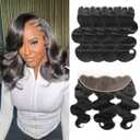 Body Wave Human Hair Bundles with Frontal (12 12 14 14+12Frontal) 12A Human Hair Bundles with Closure 13x4 HD Lace Frontal With 4 Bundles Body Wave Human Hair 100% Unprocessed Brazilian Virgin Hair