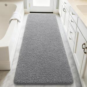 LOCHAS Bathroom Runner Rug, 24" x 60" Long Bath Rugs Non Slip Washable, Luxury Shaggy Large Bath Mat Absorbent, Soft Cozy Bathroom Rug Runner for Shower Quick Dry, Grey