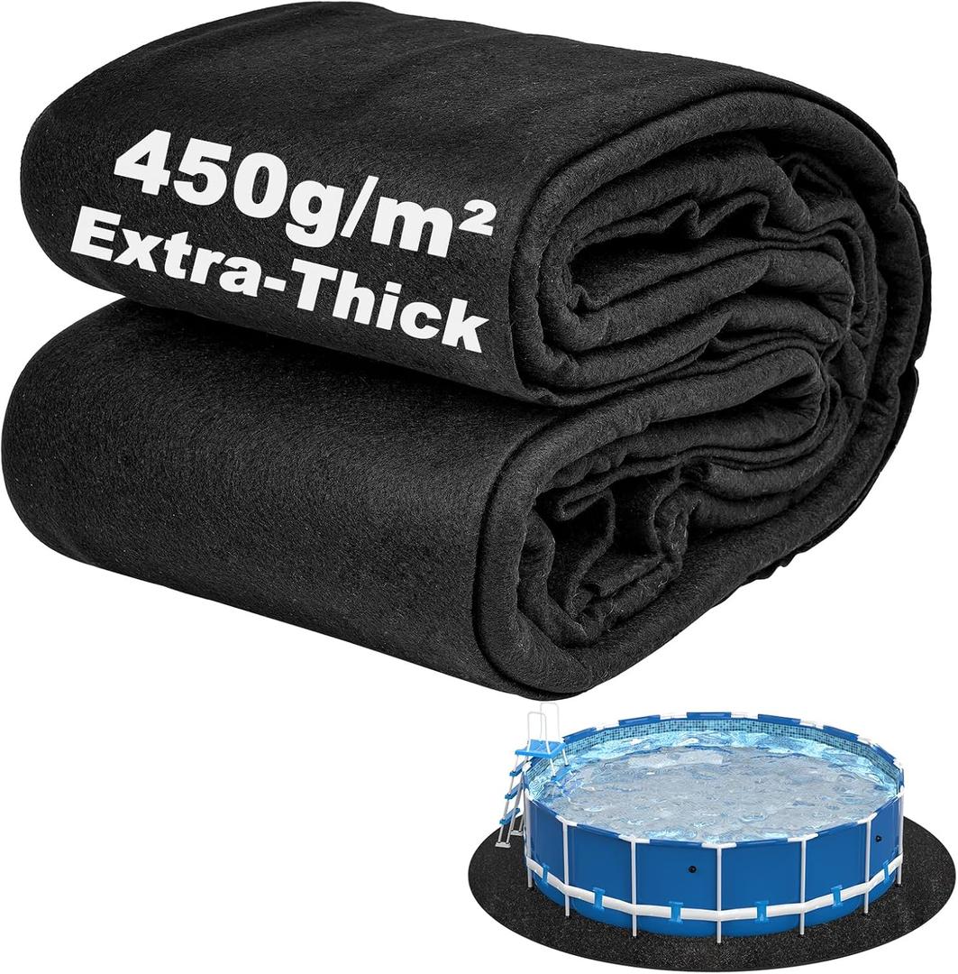 Pool Liner Pad for Above Ground Pools, 15 FT Round Extra-Thick Pool Mat, Seamless Comfort Underfoot, Puncture-Resistant Industrial-Grade Black Synthetic Fiber Pad,15' Round