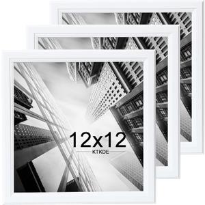 KTKDE 12x12 Picture Frame Set of 3, White Wooden frames, Wall Hanging Display, Best Square Photo Frame Studio Gallery for Photos, Posters & Art Prints
