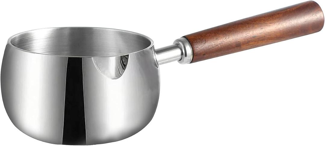 IMEEA 27oz Milk & Butter Warmer Pot SUS304 Stainless Steel Sauce Pot with Wooden Handle, 12 Servings for Heating Milk, Melting Butter & Small Sauces (0.8 Quarts)