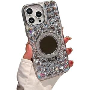 iFiLOVE for iPhone 16 Pro Max Case with Magnetic Mirror Stand, Compatible with MagSafe Luxury Bling Diamond Crystal Rhinestone Phone Case Cover for Girls Women (Clear)